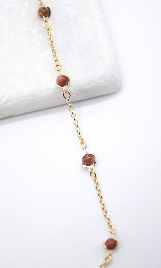 18K Gold Filled 5mm Brown Aventurine Bead Necklace